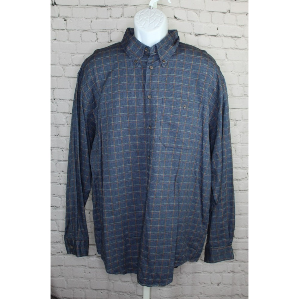 Vintage The Territory Ahead Blue Plaid Cotton Button Down Shirt Mens XL Comfy